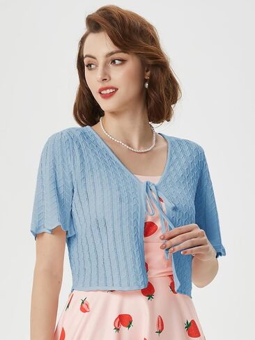 Belle Poque Women's Tie Front 1/2 Sleeve Bolero Shrug Sweaters Summer Lightweight Open Front Knit Cropped Cardigan Top in Saudi Arabia