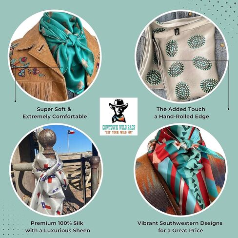 Silk Scarf (34 inches) Cowboy Bandana 100% Silk Scarves for Men and Women | Neckerchief Western Wild Rag in Saudi Arabia