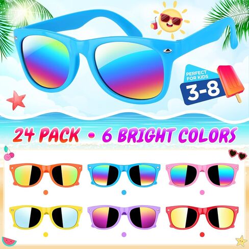 Joycover Kids Sunglasses Bulk, Kids Sunglasses Party Favor, 24 Pack Neon Kids Sunglasses with UV400 Protection, Birthday Party Supplies, Party Favors for Kids 3-5 4-8, Great Gift for Boys Girls in Saudi Arabia