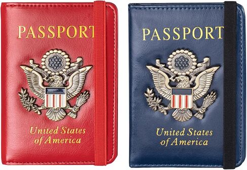 Passport Holder Cover and Card Case Slot Combo RFID Blocking Leather Travel Passport Wallet for Men and Women US Passport Protector Document Organizer in Saudi Arabia