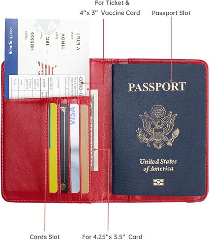 Passport Holder Cover and Card Case Slot Combo RFID Blocking Leather Travel Passport Wallet for Men and Women US Passport Protector Document Organizer in Saudi Arabia