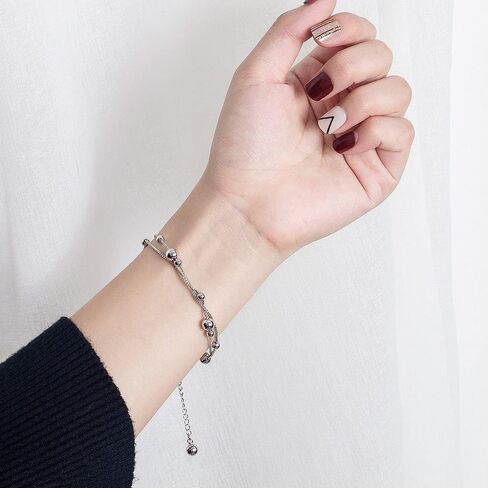 Meilanduo 925 Sterling Silver Two Layer Box Chain Bead Link Bracelet, Dual Purpose of Anklet and Bracelet - up to 11" inch - for Women Girls Teens, Sterling Silver , no gemstone in Saudi Arabia