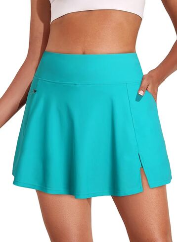 Aleumdr Women's 3" High Waisted Swim Skirt with Zipper Pockets Tummy Control Side Split Bathing Suit Swimsuit Tankini Bottoms in Saudi Arabia