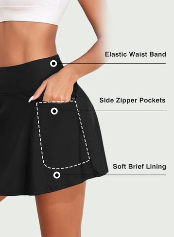 Aleumdr Women's 3" High Waisted Swim Skirt with Zipper Pockets Tummy Control Side Split Bathing Suit Swimsuit Tankini Bottoms in Saudi Arabia