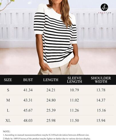 Amkoyam Women's 2024 Short Sleeve Crew Neck T Shirts Casual Striped Ribbed Knit Pullover Sweater Tops in Saudi Arabia