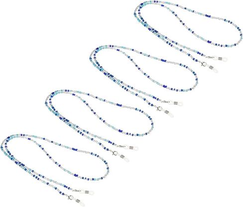 PATIKIL Eyeglass Holder Chains, 4 Pack Adjustable Eye Glasses Neck Strap String Beaded Lanyard Sunglasses Eyewear Retainer for Men Women, Blue Mixed Color, Black, 700mm in Kuwait