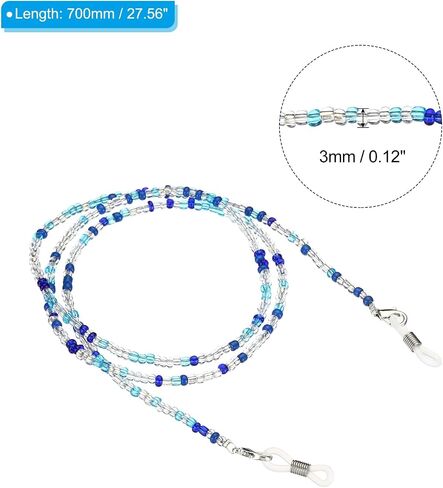 PATIKIL Eyeglass Holder Chains, 4 Pack Adjustable Eye Glasses Neck Strap String Beaded Lanyard Sunglasses Eyewear Retainer for Men Women, Blue Mixed Color, Black, 700mm in Kuwait