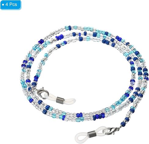PATIKIL Eyeglass Holder Chains, 4 Pack Adjustable Eye Glasses Neck Strap String Beaded Lanyard Sunglasses Eyewear Retainer for Men Women, Blue Mixed Color, Black, 700mm in Kuwait