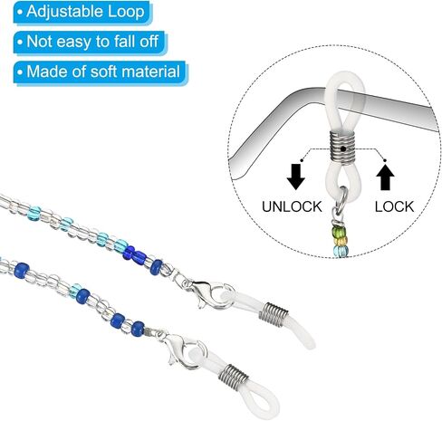 PATIKIL Eyeglass Holder Chains, 4 Pack Adjustable Eye Glasses Neck Strap String Beaded Lanyard Sunglasses Eyewear Retainer for Men Women, Blue Mixed Color, Black, 700mm in Kuwait