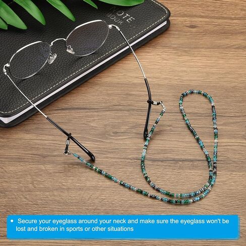 PATIKIL Eyeglass Holder Chains, 4 Pack Adjustable Eye Glasses Neck Strap String Beaded Lanyard Sunglasses Eyewear Retainer for Men Women, Blue Mixed Color, Black, 700mm in Kuwait