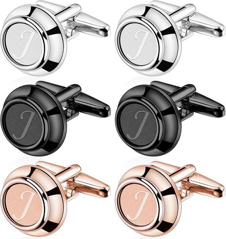AMITER Mens Cufflinks with Initial A-Z, Classic 26 Letters Cuff Links for Men Business Wedding Shirts - 3 Pairs (Silver + Black + Rose Gold) in Saudi Arabia