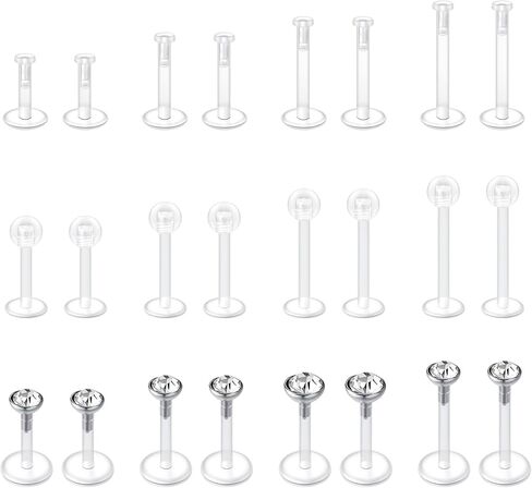 JFORYOU 16G 24 قطعة من مجوهرات الشفاه الشفافة Labret Medusa Piercing Studs Jewelry المسطحة من البلاستيك الخلفي حلقات الشفاه التجنيب دفع صالح Bioflex ثقب لمونرو Ashelry Tragus Helix 6 مم 8 مم 10 مم 12 مم للعمل in Kuwait
