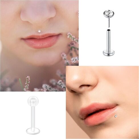 JFORYOU 16G 24 قطعة من مجوهرات الشفاه الشفافة Labret Medusa Piercing Studs Jewelry المسطحة من البلاستيك الخلفي حلقات الشفاه التجنيب دفع صالح Bioflex ثقب لمونرو Ashelry Tragus Helix 6 مم 8 مم 10 مم 12 مم للعمل in Kuwait