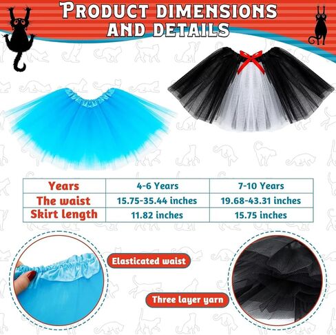 QZYL 2 مجموعة ملابس تنكرية للفتيات، مجموعة أزياء القطة والشيء الأزرق التأثيري توتو فستان قبعة علوية ذيل حصان عقال جوارب للحفلات in Kuwait