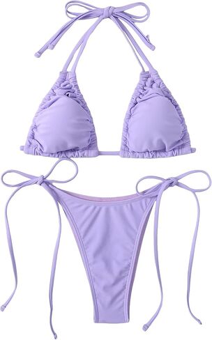 GORGLITTER Women's High Waisted Thong Bikini Set Ruched Triangle Top Tie Side Swimsuit Bathing Suit in Saudi Arabia