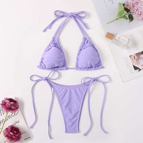 GORGLITTER Women's High Waisted Thong Bikini Set Ruched Triangle Top Tie Side Swimsuit Bathing Suit in Saudi Arabia