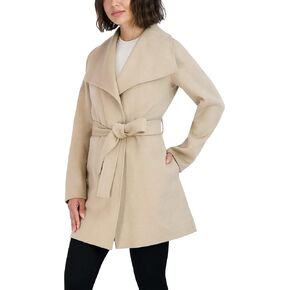 TAHARI Women's Lightweight Wool Wrap Coat with Tie Belt, Pink Powder, Medium