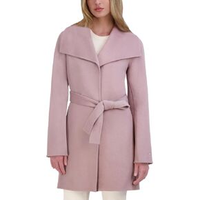 TAHARI Women's Lightweight Wool Wrap Coat with Tie Belt, Pink Powder, Medium