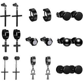 OIDEA 3/4/15/18 Pairs Earrings for Men, Stainless Steel Earrings Stud Kit for Men Women Fashion Piercing Jewelry Cross Dangle Hoop Earrings Set Gifts