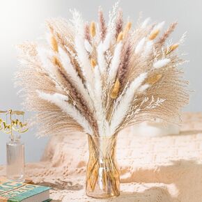 93PCS Natural Pampas Grass Mix Bouquet | Dried Pampas Bouquet for Wedding Boho Flowers Home Table Decor Desk Decor, Rustic Farmhouse