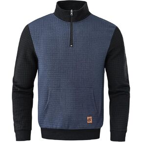 YuKaiChen Men's Long-Sleeve Quarter-Zip Casual Sweatshirt Square Pattern in Saudi Arabia