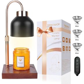 TOACSUCP Candle Warmer, Candle Warmer Lamp with Timer & Dimmer, Compatible with Large Yankee Candle Jars, Adjustable Height&Brightness Candle Lamp, Candle Warmer Lamp for Scented Candle (Natural Wood)