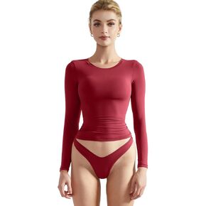 SUUKSESS Women Double Lined Fitted Basic T Shirts Crew Neck Long Sleeve Crop Top
