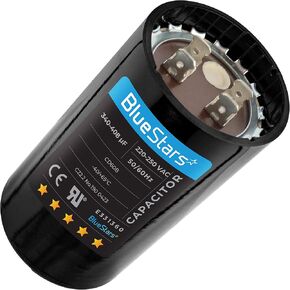 378-454 uf/MFD 110-125 VAC Volt Dual Run Round Capacitor Replacement Part by BlueStars - Exact Fit for Condenser Straight Cool or Heat Pump Air Conditioner 378-454 Microfarad