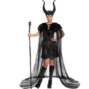 YoleShy Black Feather Cape Shawl with Maleficent Horns Headband Set Maleficent Costume Women Adult Halloween Crow Costume Maleficent Cape Women Gothic Halloween Costumes