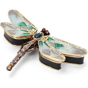 Cottage Garden Hand Painted Metal Enamel Hinged Trinket Box Ornamental Mini Jewelry Ring Earring Organizer Vintage Collectible Figurine Keepsake Box with Bejeweled Crystals, Purple Dragonfly in Kuwait