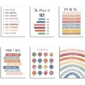 KEUSPI Mental Health Positive Feelings Boho Educational Wall Art Poster Prints Posters For Kids Classroom Therapy Office Counseling Decor,Psychology Decorations Prints Unframed 8x10 Inches Set of 4