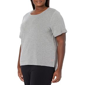HUE Women’s French Terry Lounge Separates, Medium Grey Heather - Long Sleeve Tee, Medium