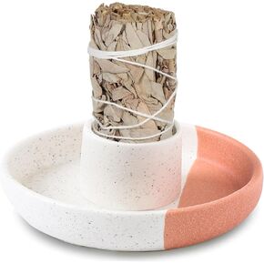 Ceramic Palo Santo Holder, Incense Holder for Palo Santo Sticks, Scent Wood Stand Burner and Ash Catcher, Simple, Sturdy and Well Made Incense Burner, White Terracotta