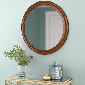 Round Wood Mirror for Wall,36 Inch Circle Decorative Mirror with Walnut Frame,Rustic Bathroom Hanging Vanity Mirror for Entryway,Bedroom or Living Room