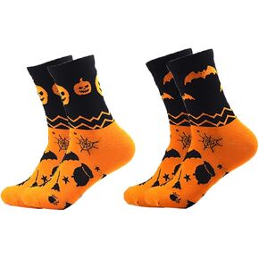 SherryDC Men's Halloween Pumpkins Bats Novelty Fun Crew Length Casual Dress Socks 2-Pack