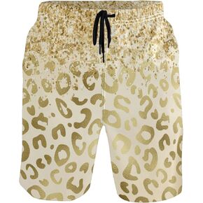 visesunny Men's Swim Trunks Golden Leopard Print Gold Glitter Gradient Quick Dry Bathing Suits Beach Holiday Party Swim Shorts