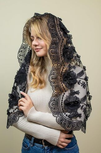 Maria Veils Catholic Mantilla Mass Infinity Veil Church Lace Veil Spanish Chapel Mass Head Covering Veil Short White in Saudi Arabia