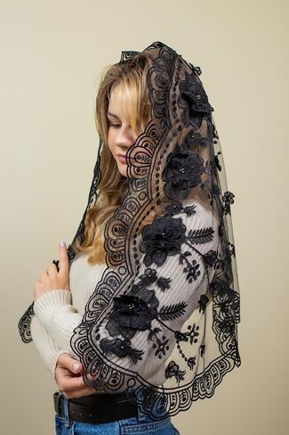 Maria Veils Catholic Mantilla Mass Infinity Veil Church Lace Veil Spanish Chapel Mass Head Covering Veil Short White in Saudi Arabia