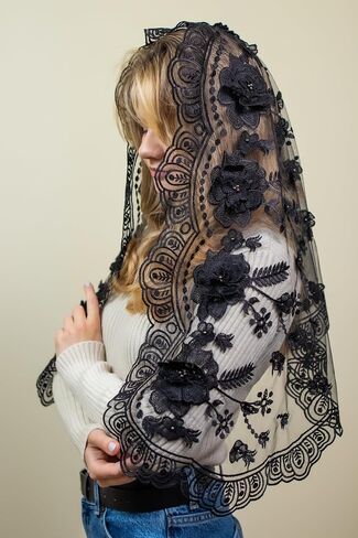 Maria Veils Catholic Mantilla Mass Infinity Veil Church Lace Veil Spanish Chapel Mass Head Covering Veil Short White in Saudi Arabia