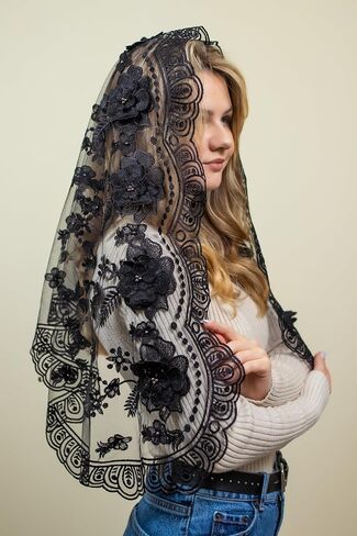 Maria Veils Catholic Mantilla Mass Infinity Veil Church Lace Veil Spanish Chapel Mass Head Covering Veil Short White in Saudi Arabia