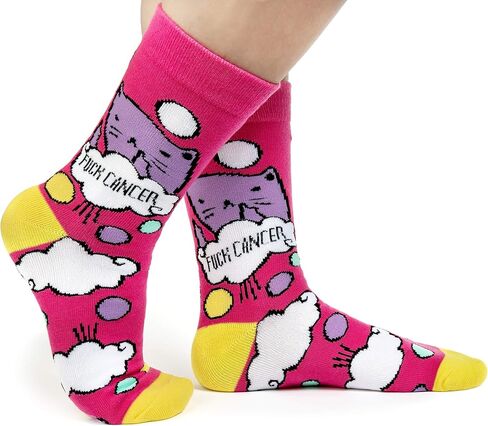 Beat Cancer Socks - Funny Novelty Gift for Cancer Survivor or Chemo Patient - For Women and Men (Pink Boxing Gloves) in Kuwait