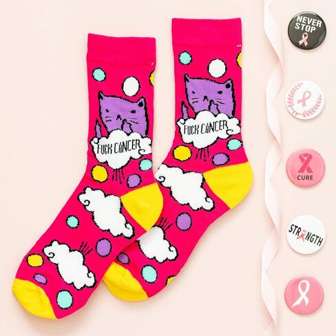 Beat Cancer Socks - Funny Novelty Gift for Cancer Survivor or Chemo Patient - For Women and Men (Pink Boxing Gloves) in Kuwait