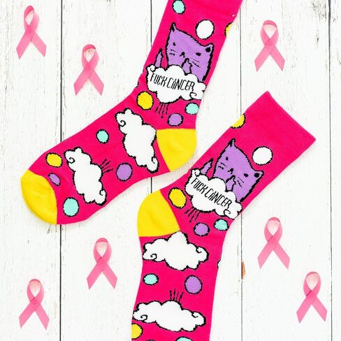 Beat Cancer Socks - Funny Novelty Gift for Cancer Survivor or Chemo Patient - For Women and Men (Pink Boxing Gloves) in Kuwait
