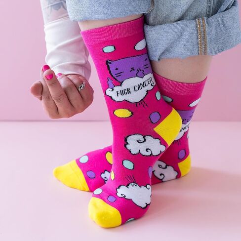 Beat Cancer Socks - Funny Novelty Gift for Cancer Survivor or Chemo Patient - For Women and Men (Pink Boxing Gloves) in Kuwait