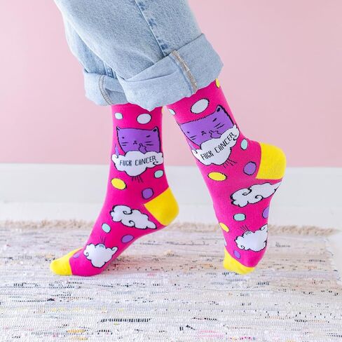 Beat Cancer Socks - Funny Novelty Gift for Cancer Survivor or Chemo Patient - For Women and Men (Pink Boxing Gloves) in Kuwait