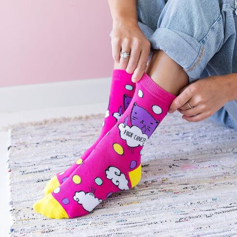 Beat Cancer Socks - Funny Novelty Gift for Cancer Survivor or Chemo Patient - For Women and Men (Pink Boxing Gloves) in Kuwait