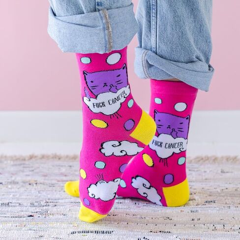 Beat Cancer Socks - Funny Novelty Gift for Cancer Survivor or Chemo Patient - For Women and Men (Pink Boxing Gloves) in Kuwait