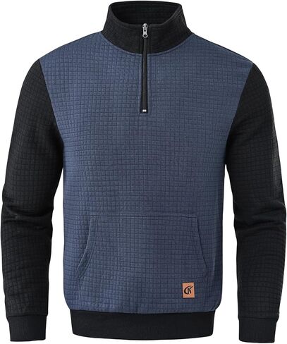 YuKaiChen Men's Long-Sleeve Quarter-Zip Casual Sweatshirt Square Pattern in Kuwait