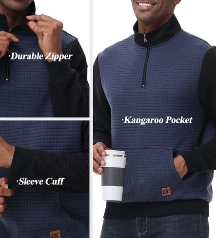 YuKaiChen Men's Long-Sleeve Quarter-Zip Casual Sweatshirt Square Pattern in Kuwait