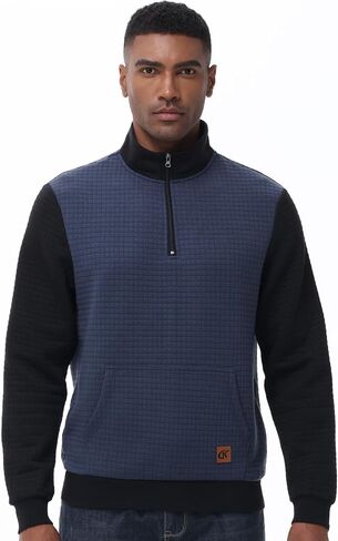 YuKaiChen Men's Long-Sleeve Quarter-Zip Casual Sweatshirt Square Pattern in Kuwait